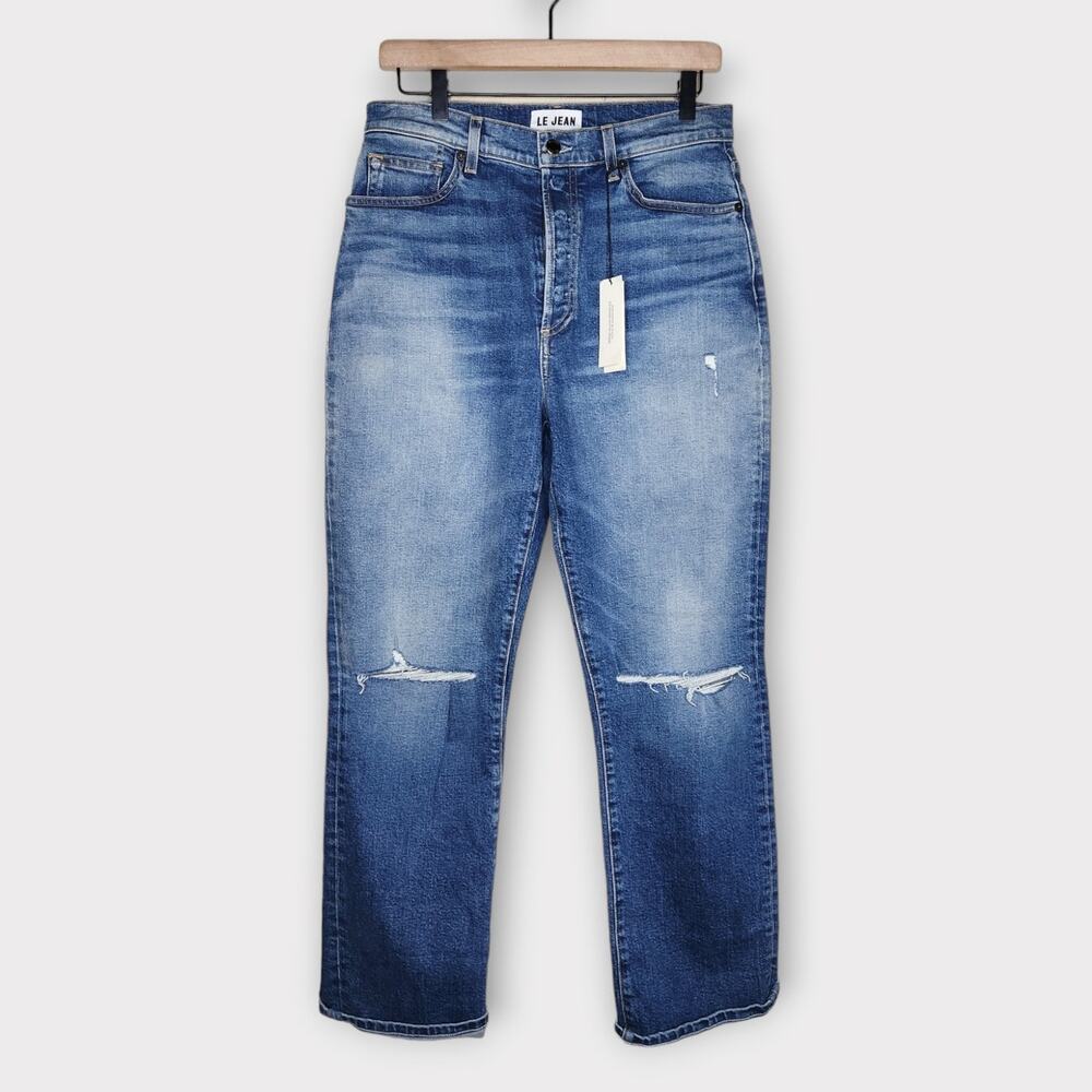 NEW LE JEAN Mia High Rise Straight Leg Jeans Distressed 90s Womens 28